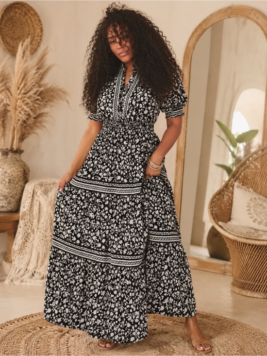 Max Studio Dresses & Skirts - Max Studio Floral L Maxi Dress Black Prairie Cottage Fairy Whimsigoth S/S Empire